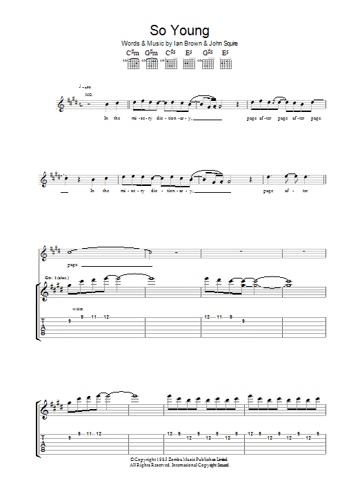 The Stone Roses So Young Sheet Music Notes & Chords for Guitar Tab - Download or Print PDF