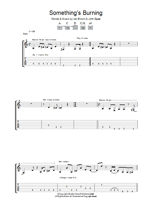 The Stone Roses Something's Burning Sheet Music Notes & Chords for Guitar Tab - Download or Print PDF