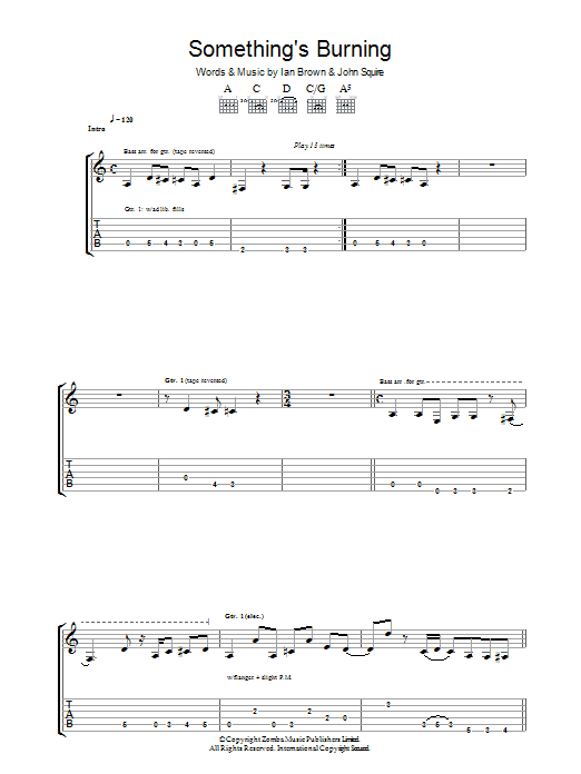 The Stone Roses Something's Burning Sheet Music Notes & Chords for Lyrics & Chords - Download or Print PDF
