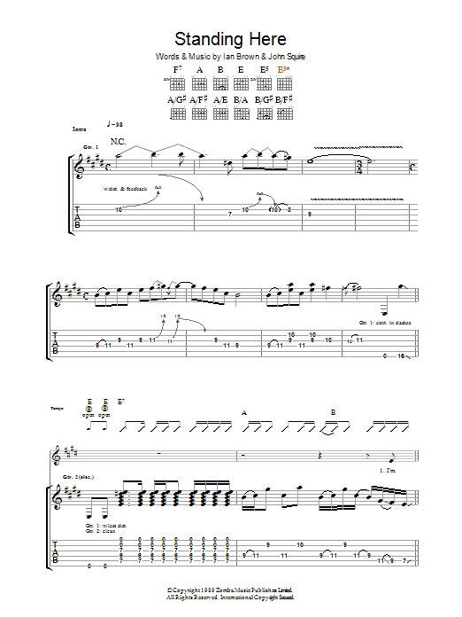 The Stone Roses Standing Here Sheet Music Notes & Chords for Guitar Tab - Download or Print PDF