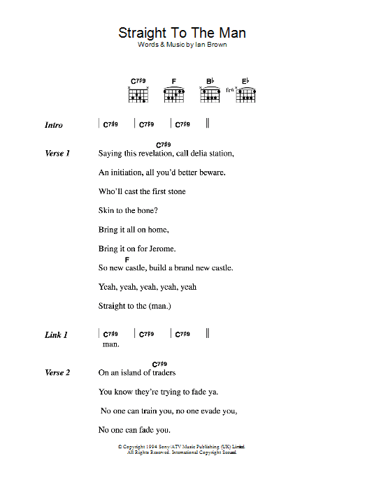 The Stone Roses Straight To The Man Sheet Music Notes & Chords for Lyrics & Chords - Download or Print PDF