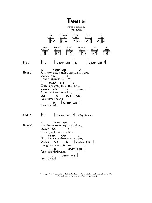 The Stone Roses Tears Sheet Music Notes & Chords for Lyrics & Chords - Download or Print PDF