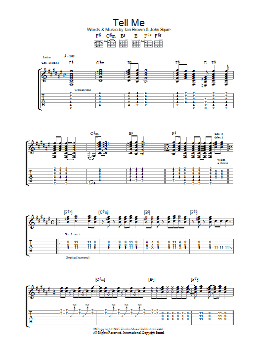 The Stone Roses Tell Me Sheet Music Notes & Chords for Guitar Tab - Download or Print PDF