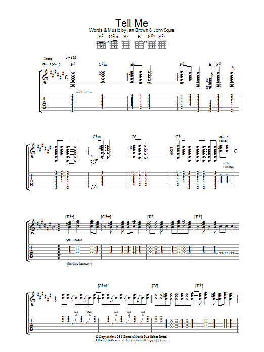 The Stone Roses Tell Me Sheet Music Notes & Chords for Lyrics & Chords - Download or Print PDF
