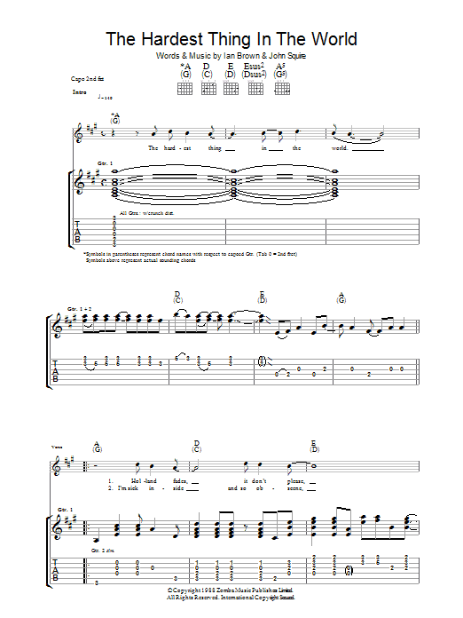 The Stone Roses The Hardest Thing In The World Sheet Music Notes & Chords for Guitar Tab - Download or Print PDF