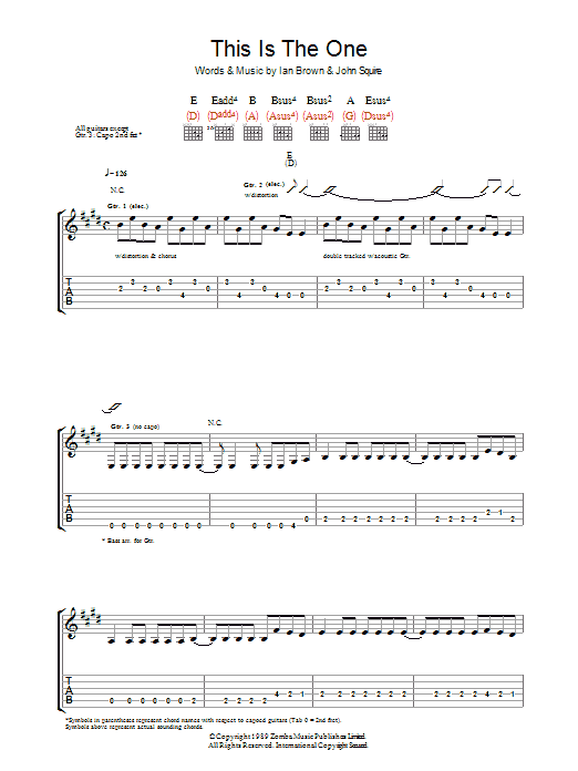 The Stone Roses This is The One Sheet Music Notes & Chords for Guitar Tab - Download or Print PDF