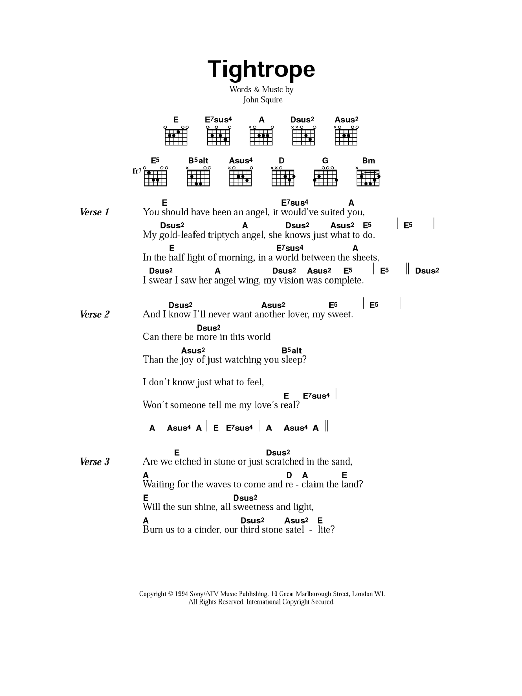 The Stone Roses Tightrope Sheet Music Notes & Chords for Lyrics & Chords - Download or Print PDF