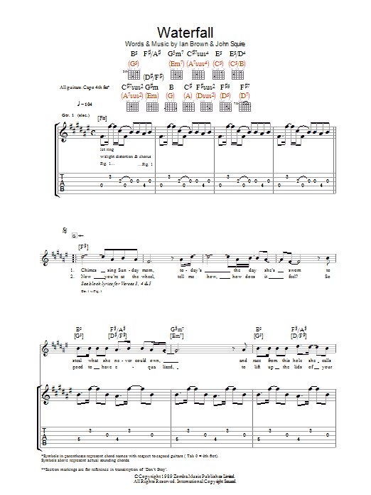 The Stone Roses Waterfall Sheet Music Notes & Chords for Piano, Vocal & Guitar - Download or Print PDF