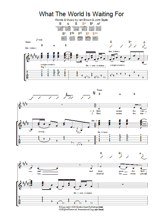 The Stone Roses What The World Is Waiting For Sheet Music Notes & Chords for Guitar Tab - Download or Print PDF