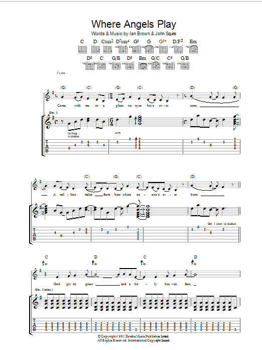 The Stone Roses Where Angels Play Sheet Music Notes & Chords for Guitar Tab - Download or Print PDF