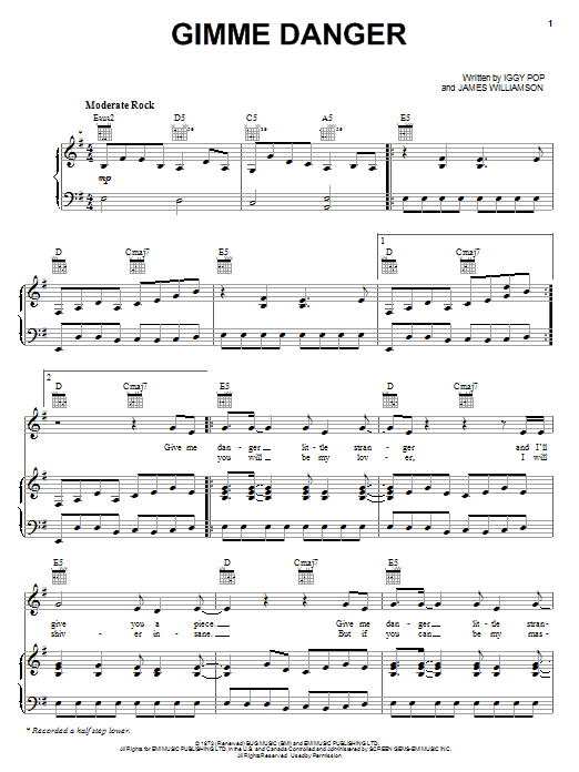 The Stooges Gimme Danger Sheet Music Notes & Chords for Piano, Vocal & Guitar (Right-Hand Melody) - Download or Print PDF