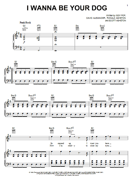 The Stooges I Wanna Be Your Dog Sheet Music Notes & Chords for Guitar Chords/Lyrics - Download or Print PDF