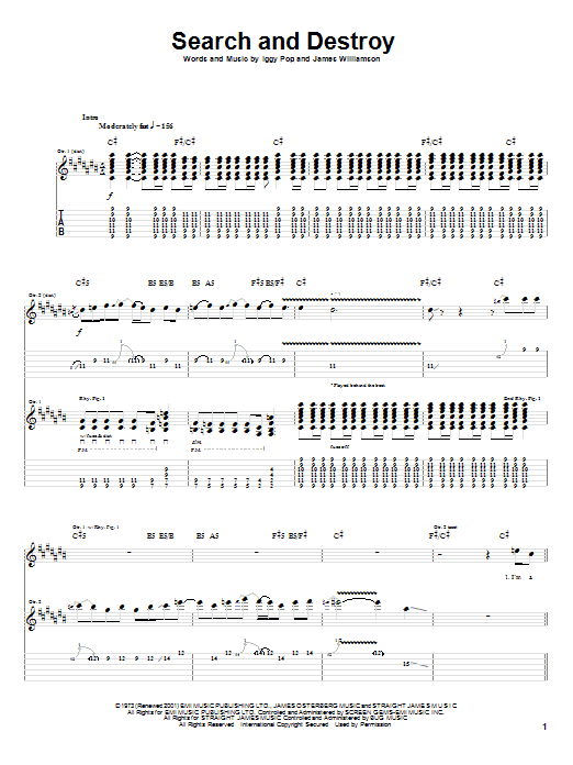 The Stooges Search And Destroy Sheet Music Notes & Chords for Easy Guitar Tab - Download or Print PDF