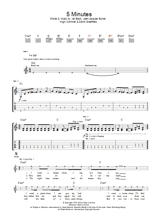 The Stranglers 5 Minutes Sheet Music Notes & Chords for Guitar Tab - Download or Print PDF