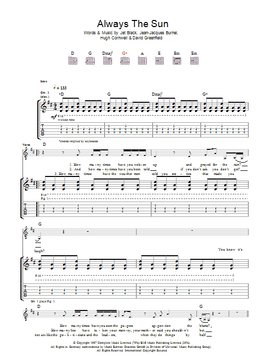 The Stranglers Always The Sun Sheet Music Notes & Chords for Guitar Tab - Download or Print PDF