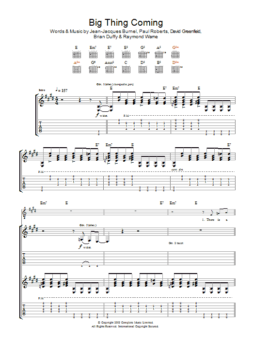 The Stranglers Big Thing Coming Sheet Music Notes & Chords for Guitar Tab - Download or Print PDF