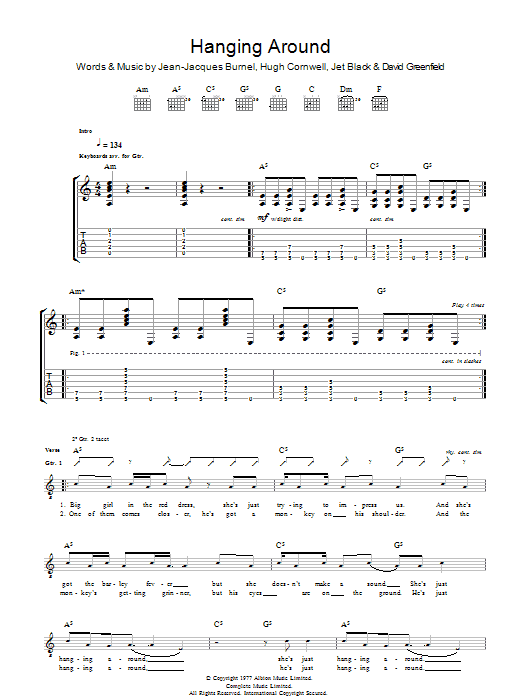 The Stranglers Hanging Around Sheet Music Notes & Chords for Guitar Tab - Download or Print PDF