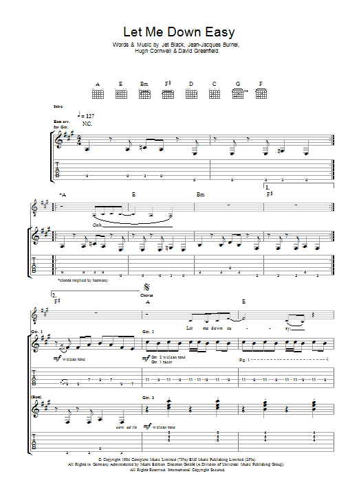 The Stranglers Let Me Down Easy Sheet Music Notes & Chords for Guitar Tab - Download or Print PDF