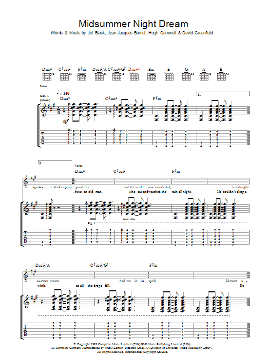 The Stranglers Midnight Summer Dream Sheet Music Notes & Chords for Guitar Tab - Download or Print PDF