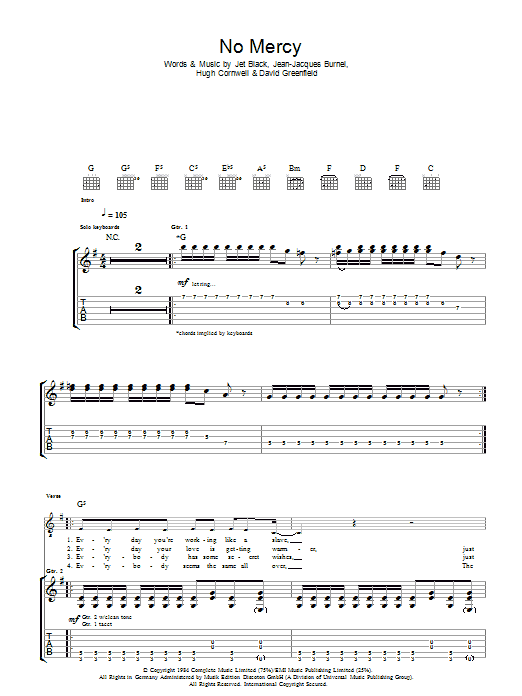 The Stranglers No Mercy Sheet Music Notes & Chords for Guitar Tab - Download or Print PDF