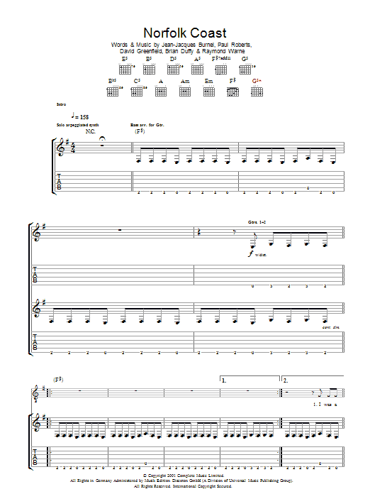 The Stranglers Norfolk Coast Sheet Music Notes & Chords for Guitar Tab - Download or Print PDF