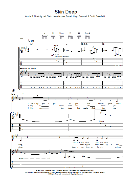 The Stranglers Skin Deep Sheet Music Notes & Chords for Piano, Vocal & Guitar - Download or Print PDF