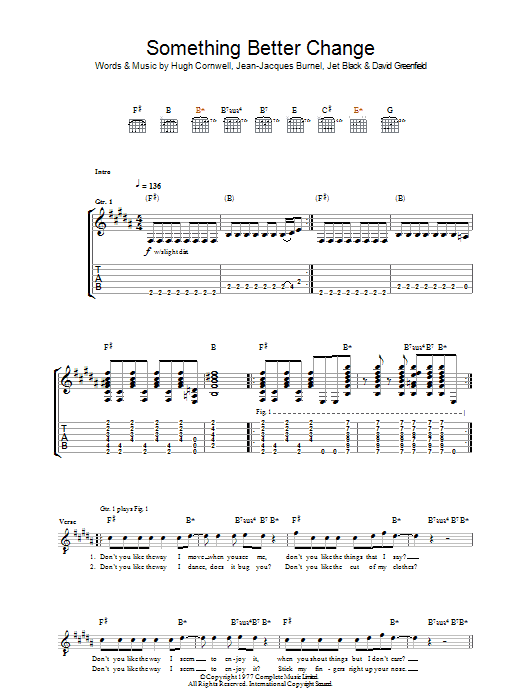 The Stranglers Something Better Change Sheet Music Notes & Chords for Guitar Tab - Download or Print PDF