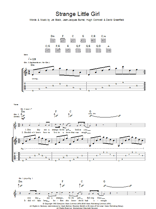 The Stranglers Strange Little Girl Sheet Music Notes & Chords for Guitar Tab - Download or Print PDF