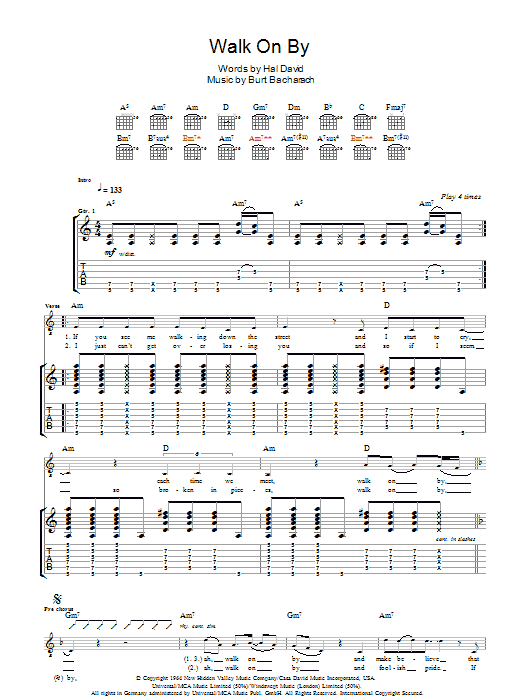 The Stranglers Walk On By Sheet Music Notes & Chords for Guitar Tab - Download or Print PDF