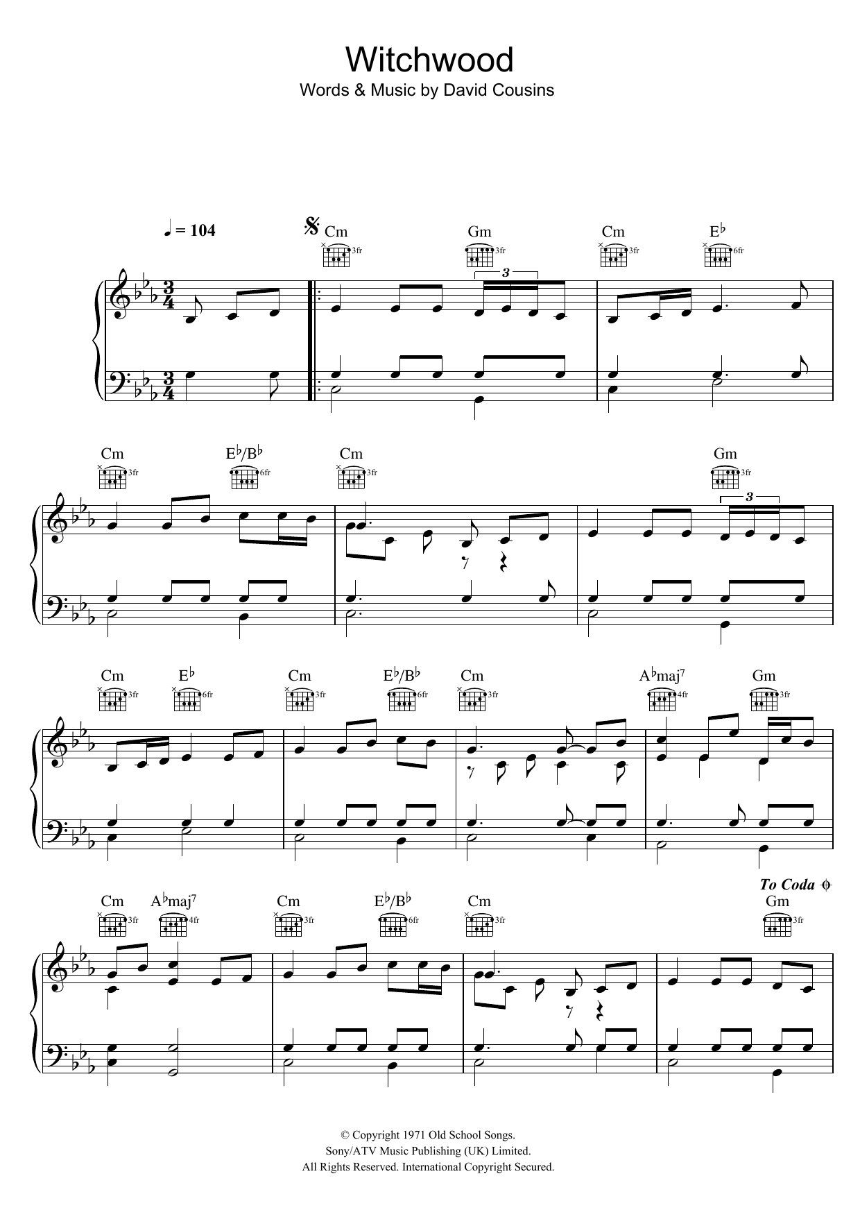 The Strawbs Witchwood Sheet Music Notes & Chords for Piano, Vocal & Guitar - Download or Print PDF