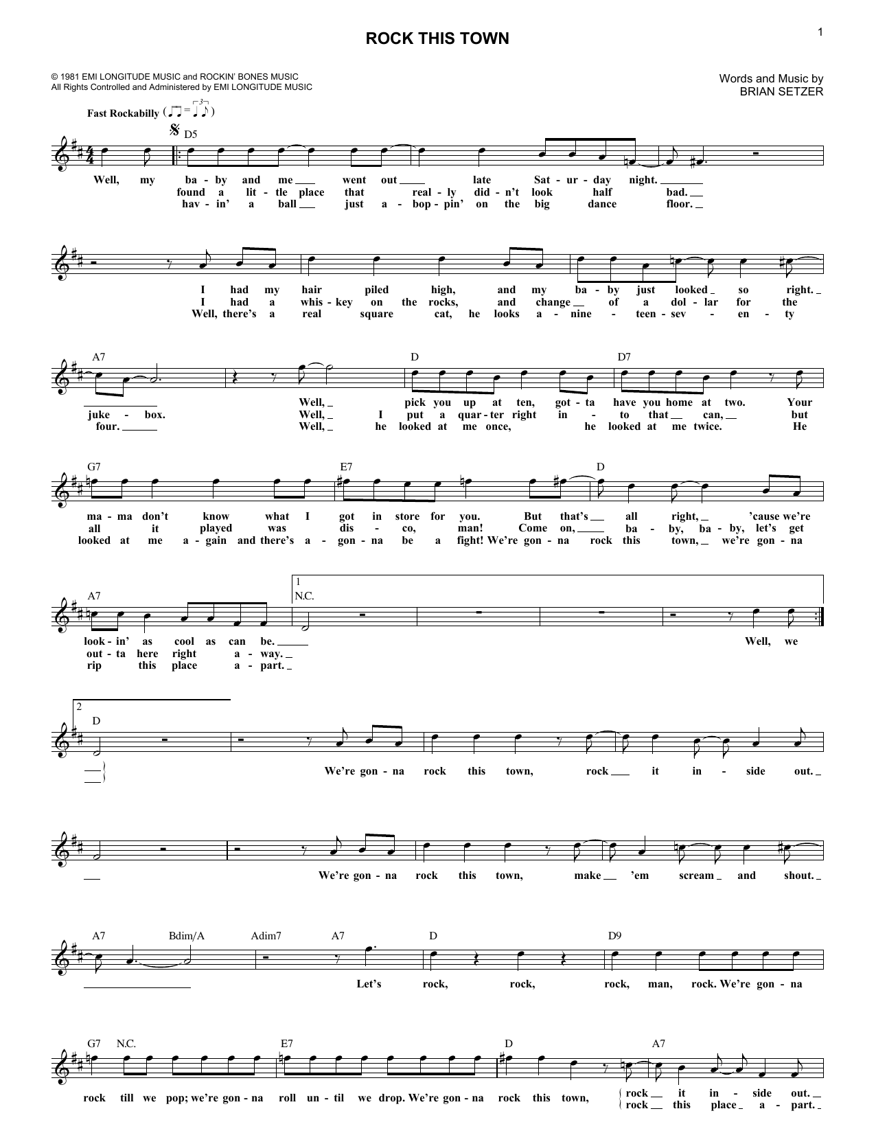 Stray Cats Rock This Town Sheet Music Notes & Chords for Melody Line, Lyrics & Chords - Download or Print PDF