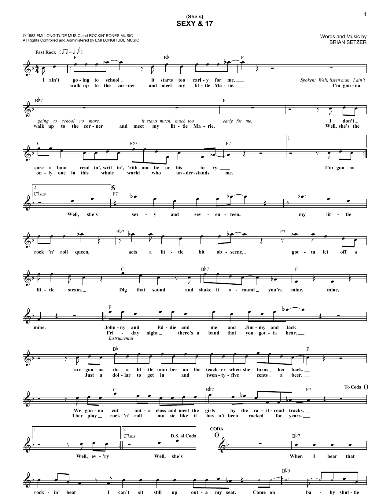 The Stray Cats (She's) Sexy & 17 Sheet Music Notes & Chords for Lead Sheet / Fake Book - Download or Print PDF