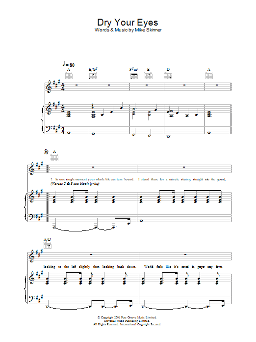 The Streets Dry Your Eyes Sheet Music Notes & Chords for Piano, Vocal & Guitar - Download or Print PDF