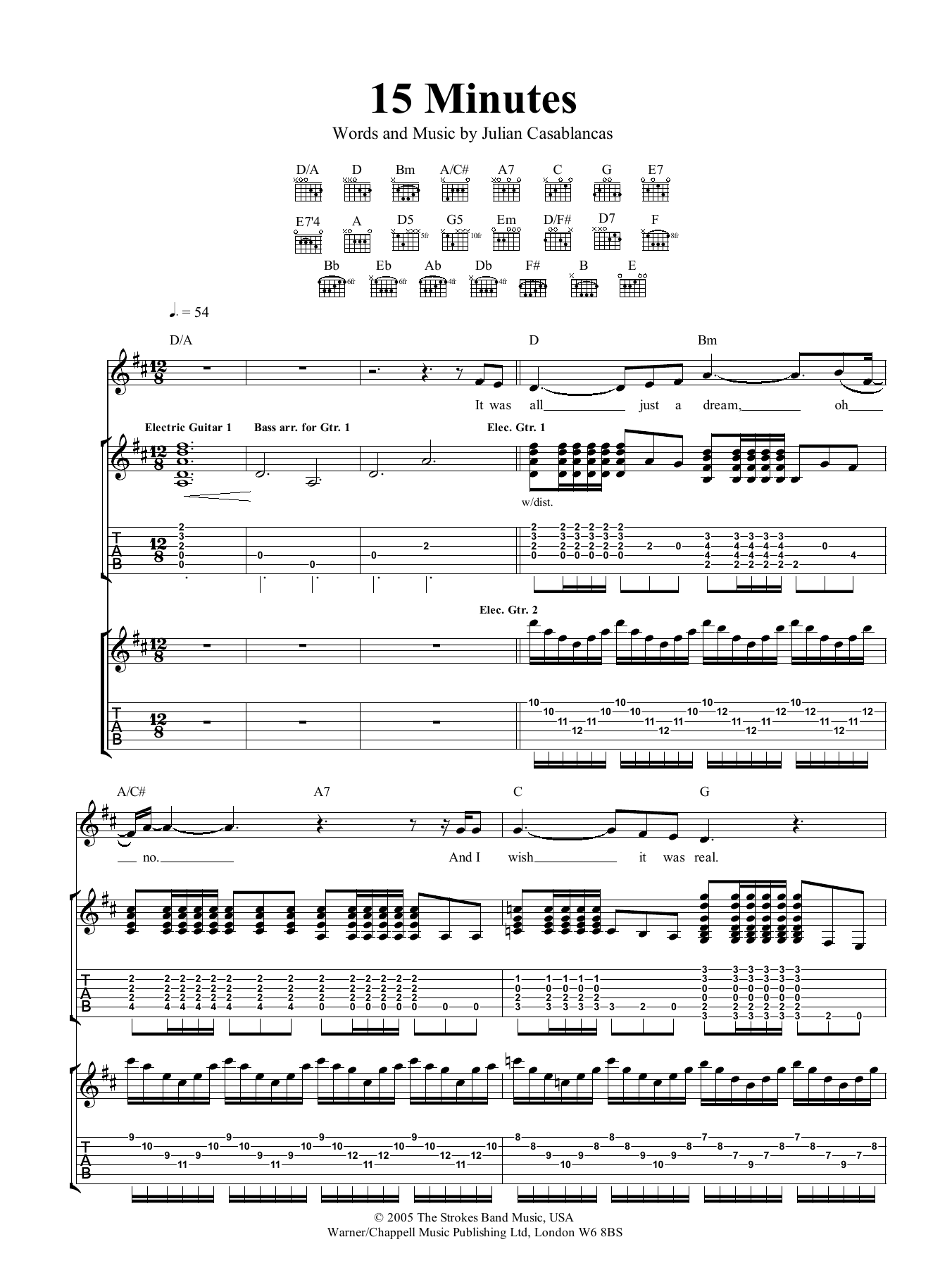 The Strokes 15 Minutes Sheet Music Notes & Chords for Guitar Tab - Download or Print PDF