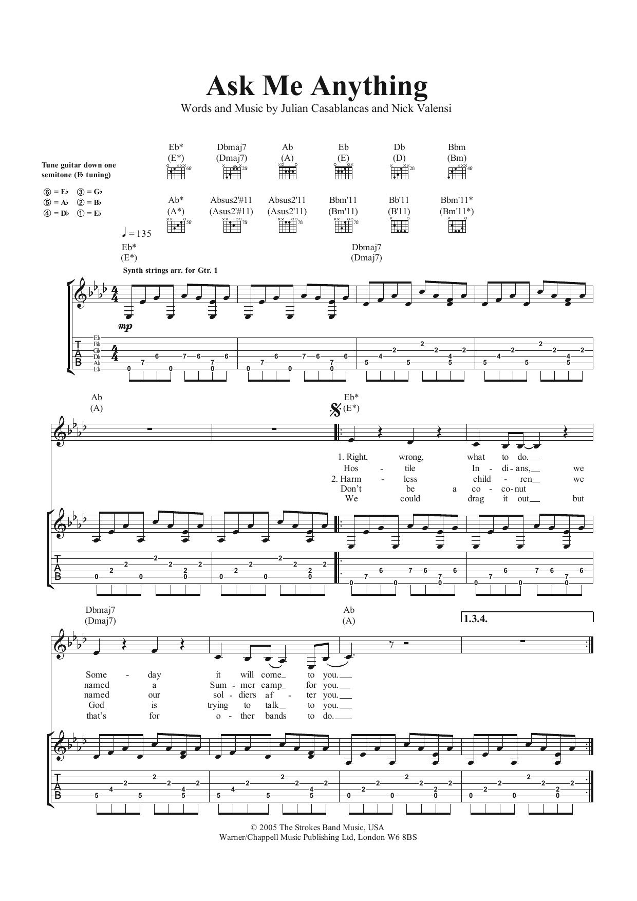 The Strokes Ask Me Anything Sheet Music Notes & Chords for Guitar Tab - Download or Print PDF The Strokes Ask Me Anything Sheet Music Notes & Chords for Guitar Tab - Download or Print PDF