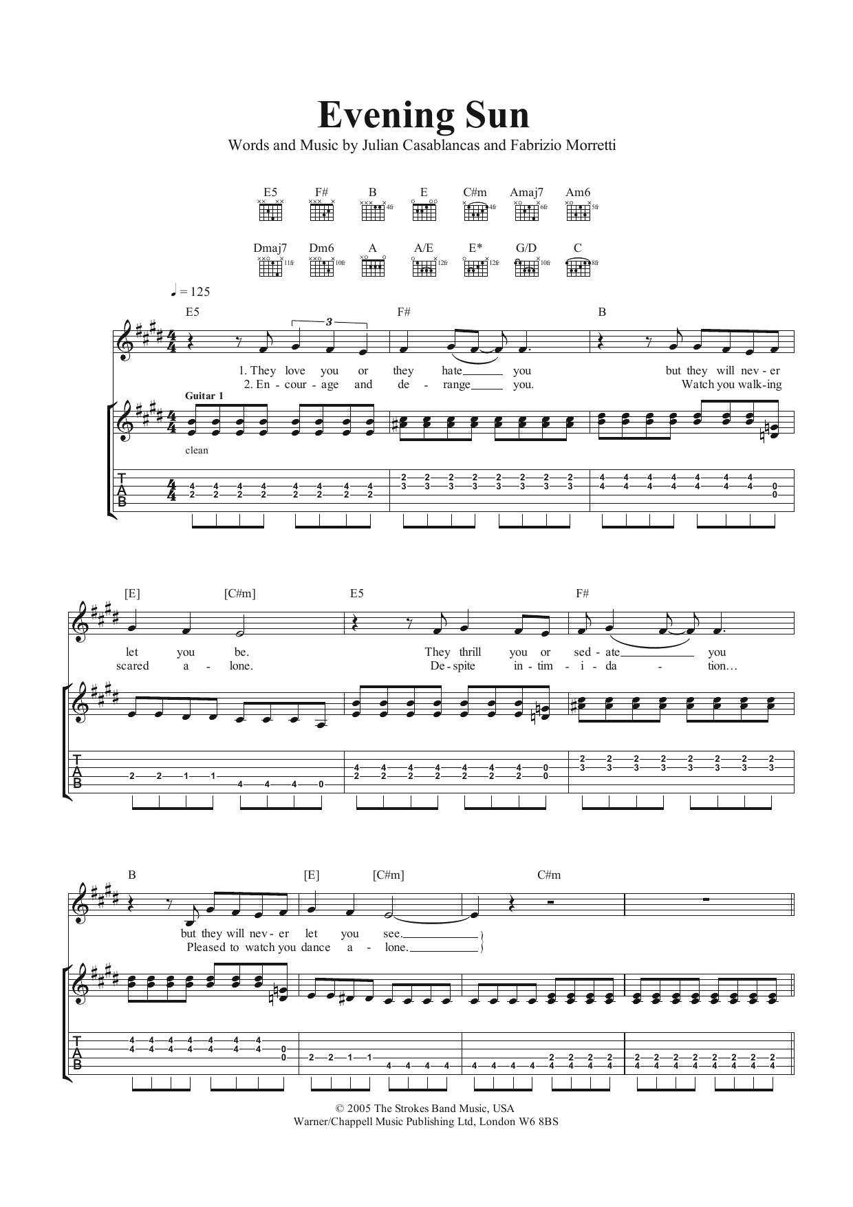 The Strokes Evening Sun Sheet Music Notes & Chords for Guitar Tab - Download or Print PDF