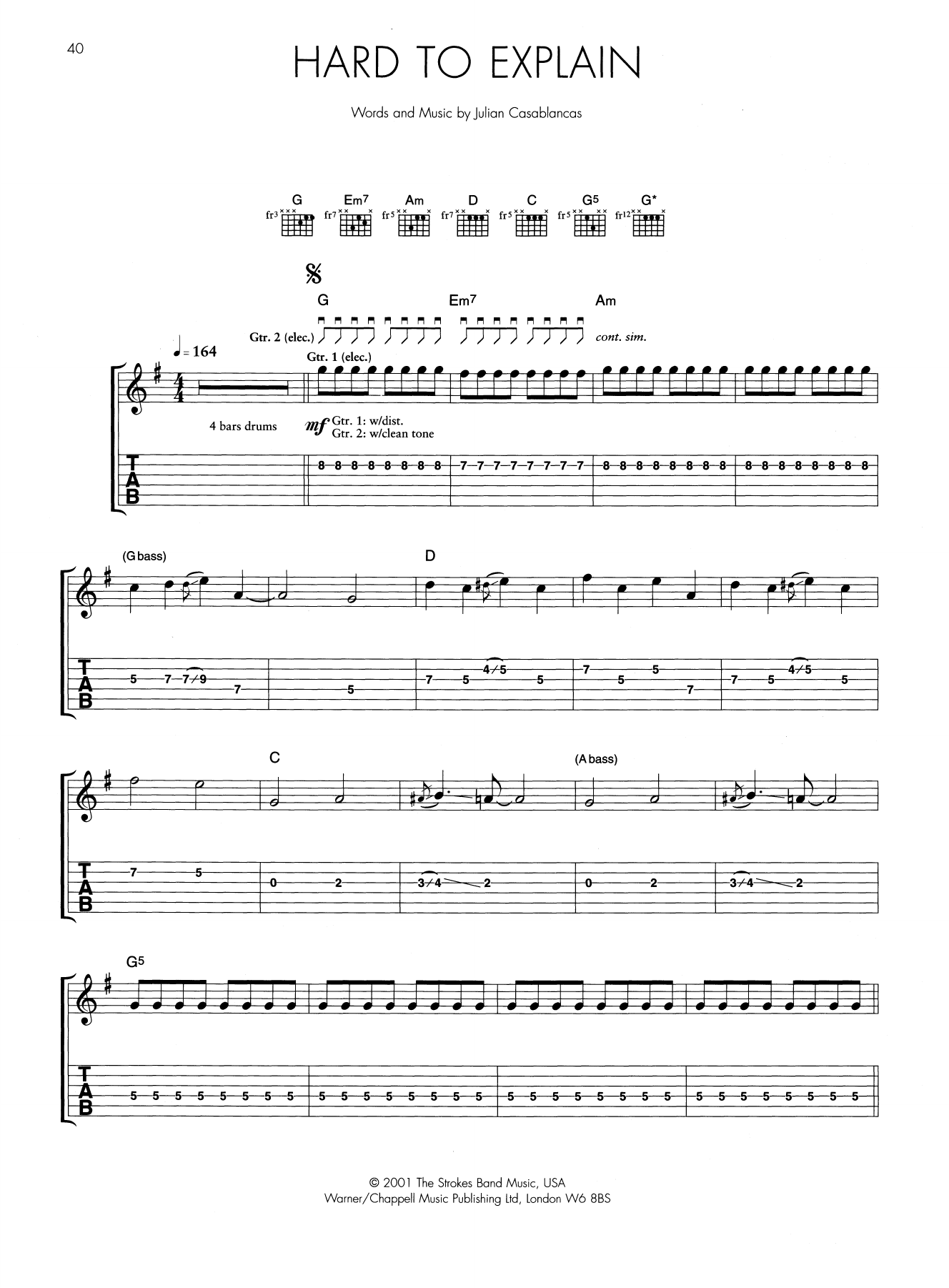 The Strokes Hard To Explain Sheet Music Notes & Chords for Guitar Tab - Download or Print PDF