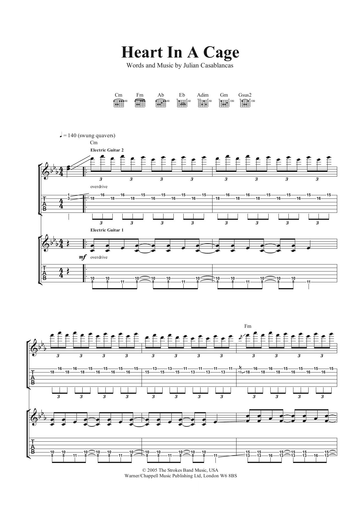 The Strokes Heart In A Cage Sheet Music Notes & Chords for Guitar Tab - Download or Print PDF