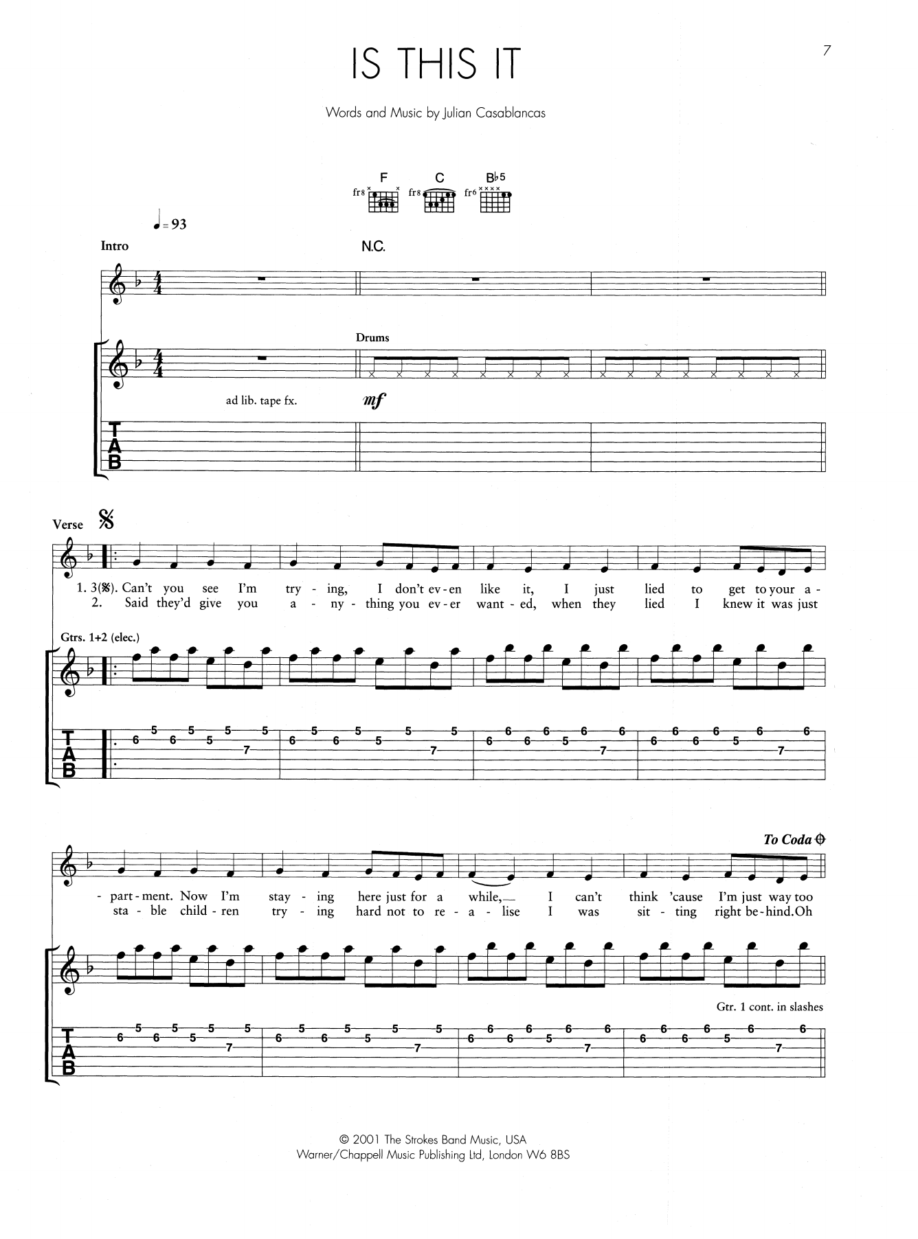 The Strokes Is This It Sheet Music Notes & Chords for Guitar Tab - Download or Print PDF