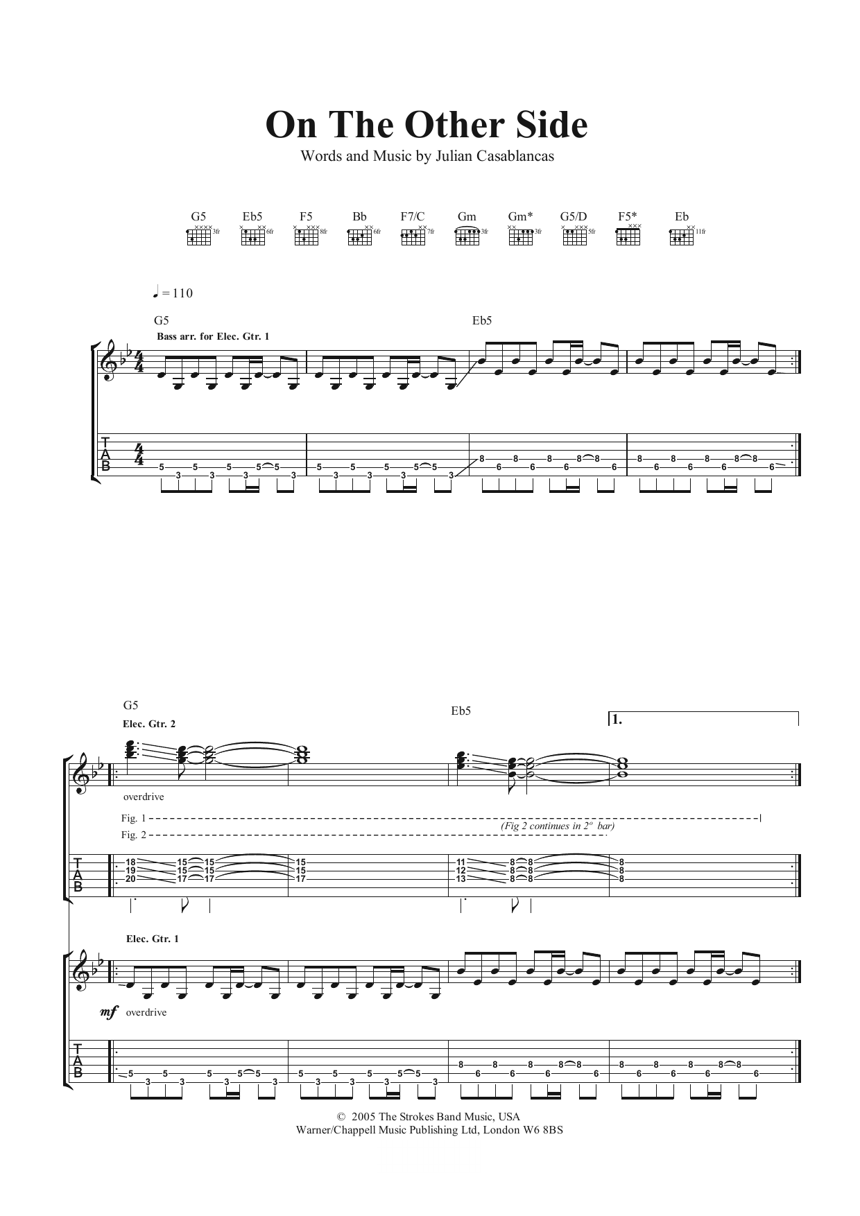 The Strokes On The Other Side Sheet Music Notes & Chords for Guitar Tab - Download or Print PDF