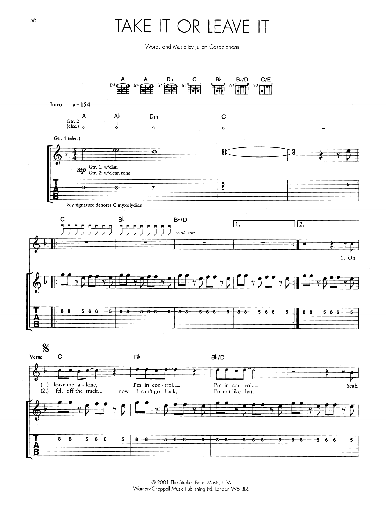 The Strokes Take It Or Leave It Sheet Music Notes & Chords for Guitar Tab - Download or Print PDF