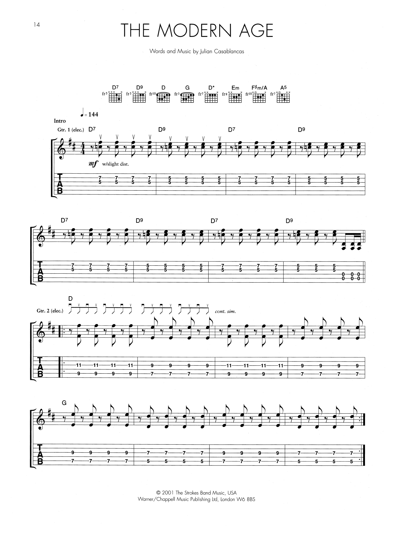 The Strokes The Modern Age Sheet Music Notes & Chords for Guitar Tab - Download or Print PDF
