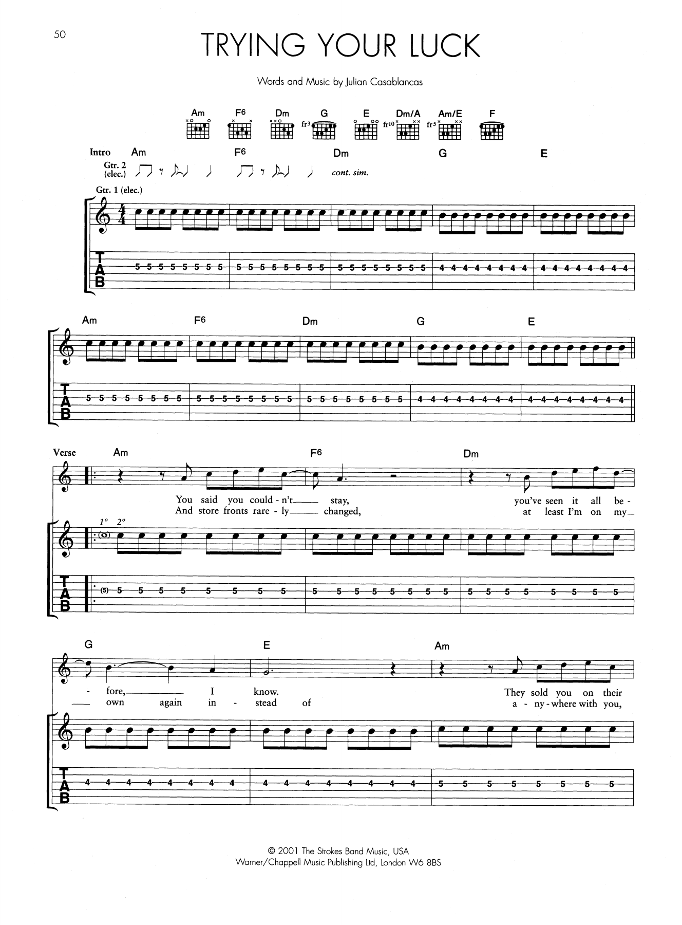 The Strokes Trying Your Luck Sheet Music Notes & Chords for Guitar Tab - Download or Print PDF