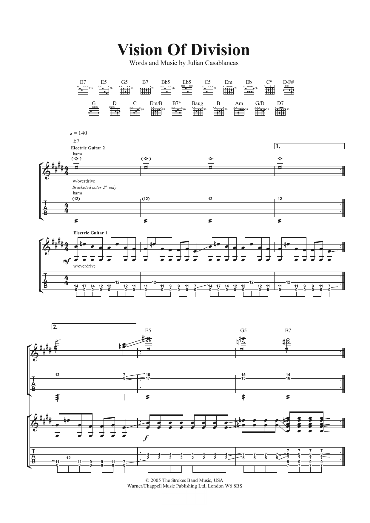 The Strokes Vision Of Division Sheet Music Notes & Chords for Guitar Tab - Download or Print PDF