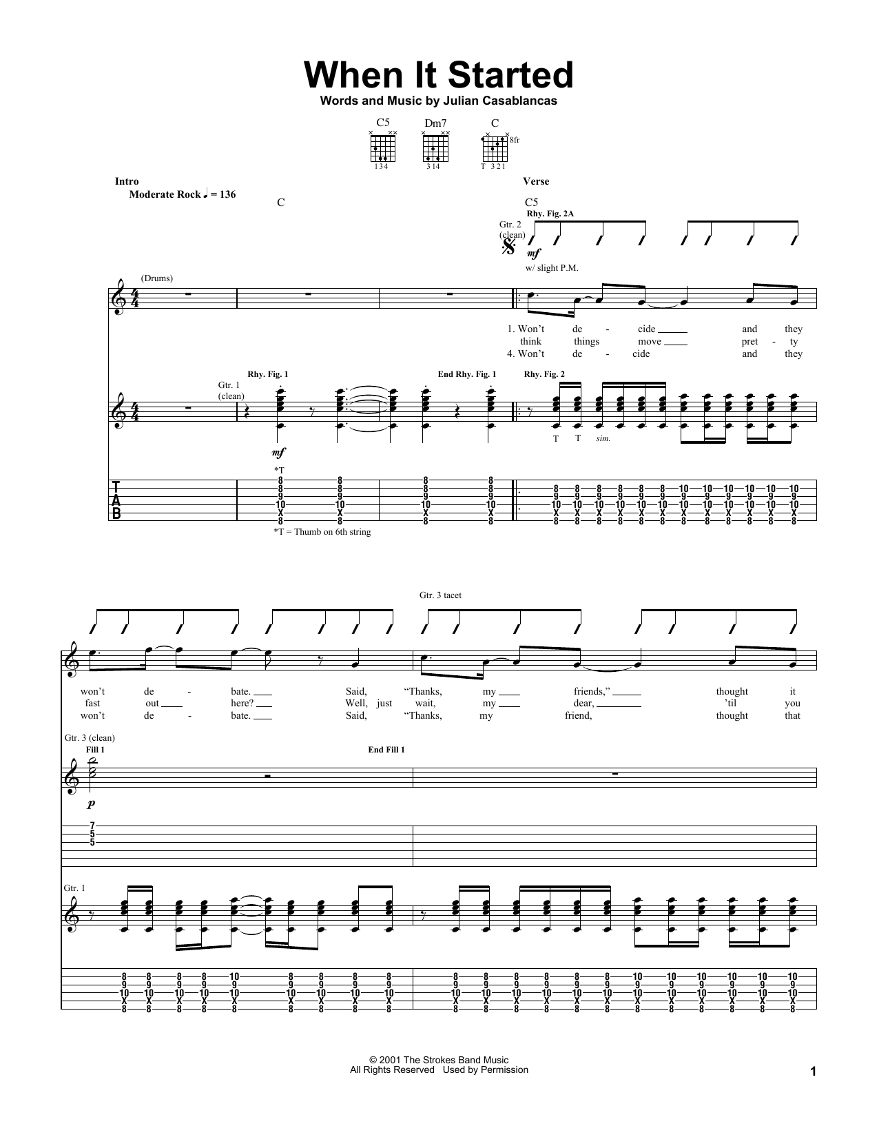 The Strokes When It Started Sheet Music Notes & Chords for Guitar Tab - Download or Print PDF