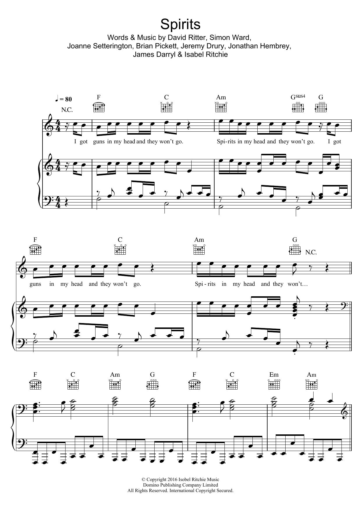 The Strumbellas Spirits Sheet Music Notes & Chords for Piano, Vocal & Guitar (Right-Hand Melody) - Download or Print PDF