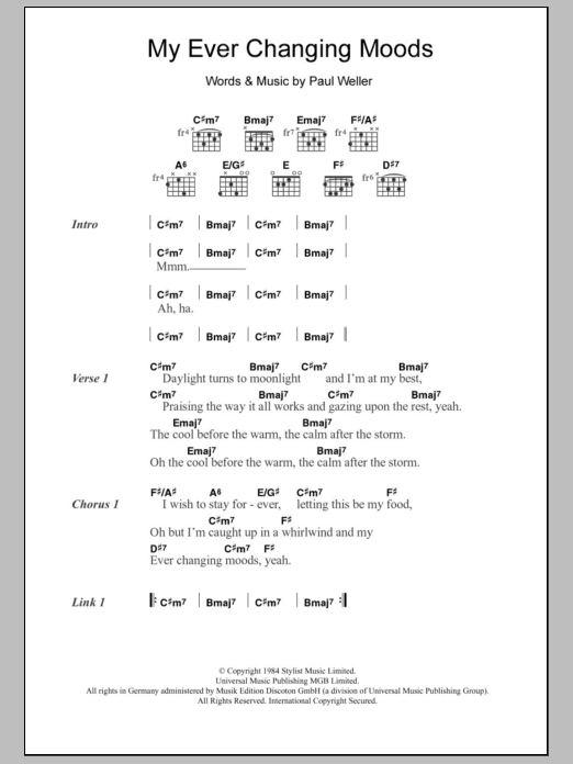 The Style Council My Ever Changing Moods Sheet Music Notes & Chords for Lyrics & Chords - Download or Print PDF