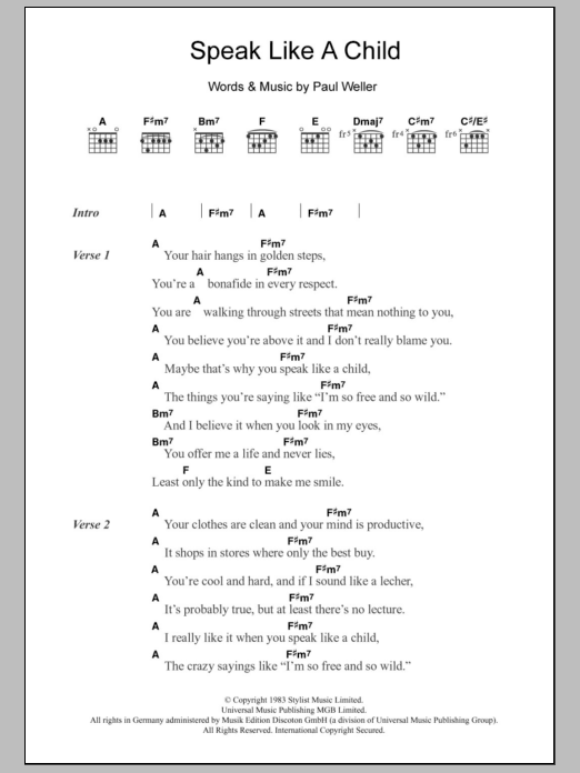 The Style Council Speak Like A Child Sheet Music Notes & Chords for Lyrics & Chords - Download or Print PDF