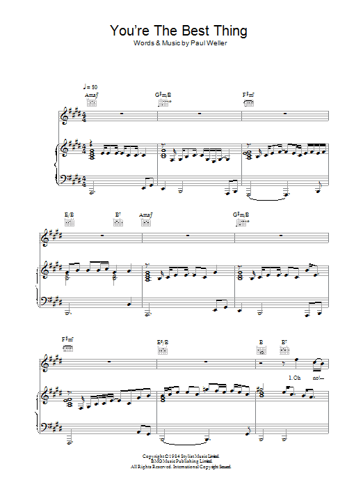 The Style Council You're The Best Thing Sheet Music Notes & Chords for Piano, Vocal & Guitar - Download or Print PDF