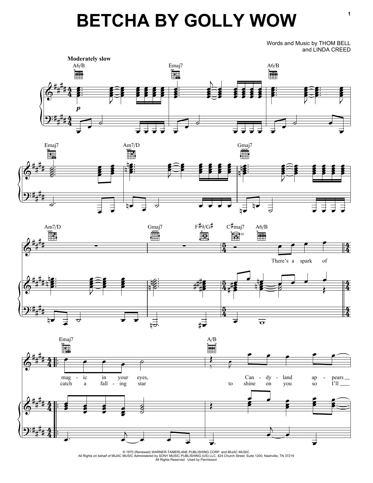 The Stylistics Betcha By Golly Wow Sheet Music Notes & Chords for Piano, Vocal & Guitar (Right-Hand Melody) - Download or Print PDF